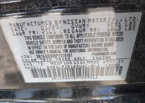 2023 Nissan Sentra Sr Xtronic Cvt from USA, damaged, VIN 3N1AB8DV8PY229161